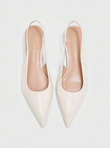 CUCCOO BIZCHIC Women's Pointed Toe Low Heel Flat Slingback Shoes, Minimalist Style Comfortable Beige Color Backless Flats, Suitable For Work And Commute For Christmas - Beige - View 6