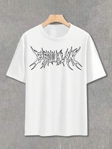 Manfinity EMRG Men's Casual Loose Fit Round Neck Short Sleeve T-Shirt With Creative Letter Graphic, 2000s Style