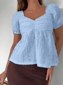 Roylia Camiseta de manga corta casual con textura, top de muñeca