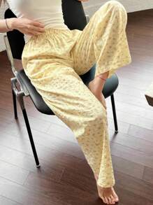 DAZY Pantaloni de pijama drăguți cu imprimeu floral și talie elastică, cu picior drept, pentru femei, toamnă
