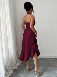 Elenzga 万圣节无袖露背腰荷叶边下摆优雅浪漫女式连衣裙