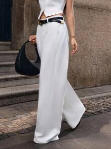 Selenza Women's Pocketed Pleated Wide Leg Loose Casual Versatile Denim Pants