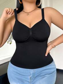 SHEIN 1pc Women's Seamless Shaping Top, Waist & Abdomen Slimming, Simple & Comfortable, Black Tummy Control Tops Shapewear Tops Corset Shapewear Body Shaping - Black - View 4