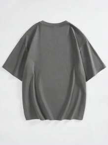 SHEIN EZwear 女士夏季字母与汽车印花圆领短袖休闲T恤 - 深灰色 - 查看 2