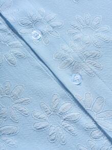 Manfinity Hypemode 男士夏季休闲提花短袖衬衫 - 藍色 - 查看 6