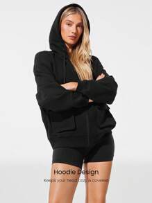 GLOWMODE هودي كاجوال يومي مريح من الفليس خفيف الوزن مع جيوب كارجو واسعة وسحاب