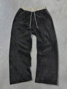 Manfinity EMRG 男士撞色抽绳腰口袋阔腿宽松休闲运动裤，宽松裤 - 彩色 - 查看 3