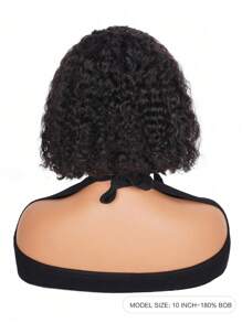 13x4透明蕾絲短捲髮波波頭假髮，女士嬰兒頭現挑人髮鬆緊，全手工綁定蕾絲頭套，自然黑色 - Natural Black - 查看 4