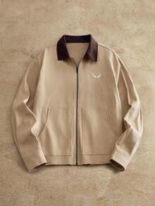 Manfinity NXTstreet Men's Casual Loose Fit Drop Shoulder Long Sleeve Jacket, Suitable For Everyday Wear Light Brown Jacket Men Mocha Bomber Jacket Brown Zip Up Jacket Men Vintage Jacket Men Light Brown Jacket Men Tan Jacket Vintage Men Jacket Men Earthy Jacket, Fall, Winter - Multicolor - View 2