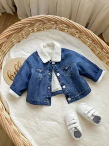 SHEIN Giacca casual con fodera termica per neonata, adatta per autunno/inverno