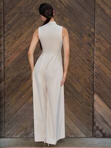 Andrea Bello Extreme Wide Leg Zip Front Sleeveless Jumpsuit