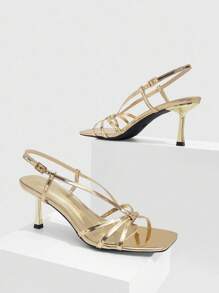 CUCCOO SZL Sexy New Summer Gold Criss-Cross Strap Fashionable Elegant Women's High Heel Sandals, Slim Strap Square Toe Stiletto Heels Open Toe Sandals For Christmas - Gold - View 6