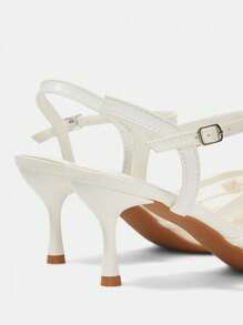 CUCCOO HITCHD 女士刺绣蕾丝串珠花朵尖头猫跟优雅浪漫性感白色网纱高跟鞋，礼服鞋，新娘婚鞋，适合下午茶、约会、派对、婚礼、正式场合 - 白色 - 查看 10