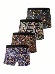 4pcs/Set Men's Leopard Print & Letter Graphic Boxer Briefs Multipack Trunk - Multicolor - View 2