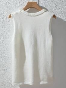 INAWLY 人造珍珠串珠毛衣背心 - 白色 - 查看 2