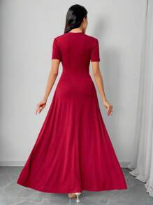 Modelyn Damen Einfarbiges Kleid mit asymmetrischem Rüschenkragen und Kurzarm, Sommer