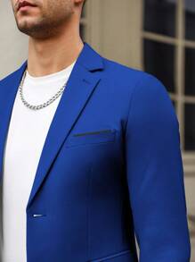 Manfinity Mode Men's Solid Color Blazer And Pants Formal Suit Set Men Suits Slim Fit Men Blazer And Pants Two Pieces Men Set Blue, Old Money Style, Ceremony - Royal Blue - View 3