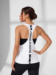 Velisys 3件套女士宽松无袖圆领蝴蝶结设计运动上衣，印有标语，适合日常休闲穿着、跑步、瑜伽、健身。 - 彩色 - 查看 4