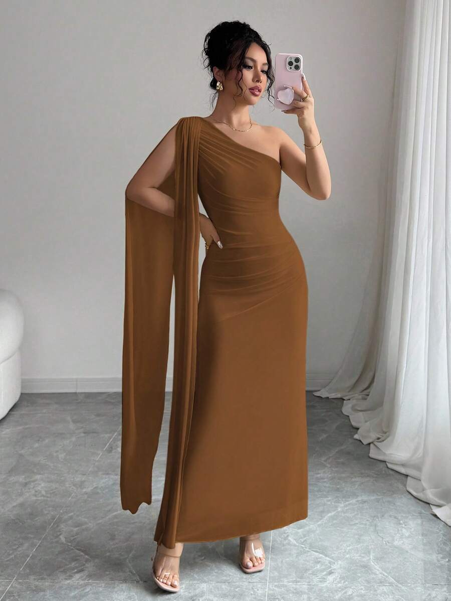 Rafferiza Váy dài bó sát dành cho nữ, màu vàng nhạt, xuân/hè - Cà phê nâu - Xem 1