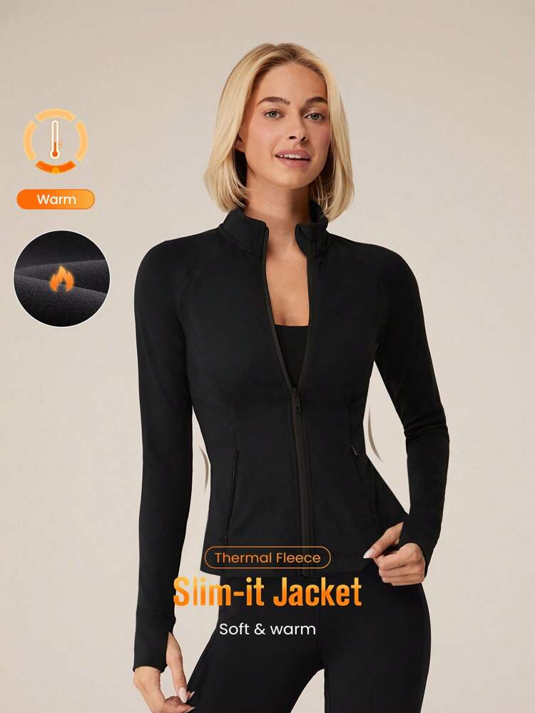 Chaqueta ajustada con forro polar FeatherFit™ - Slim-It, con ojales para el pulgar, para otoño e invierno, yoga y uso diario casual