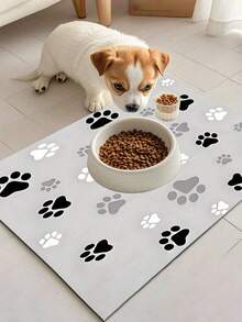 1pc Paw Print Absorbent Feeding Mat For Pets, High Water Absorption Quick Drying Cat Dog Food Bowl Pad, Easy Cleaning Pet Blanket Cage Pad, Suitable For All Seasons - Multicolor - View 6