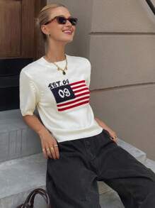 DAZY Women's Striped Crew Neck Short Sleeve Knit Top - Beige - View 3