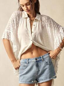 Bohemela 大码女式星星贴花圆领落肩休闲衬衫