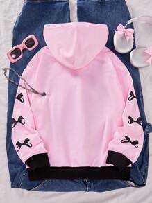 Tween Girls' Loose Fit Lace Butterfly & Letter Print Sweatshirt Fall Winter - Pink - View 2