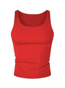Manfinity Dauomo Áo thun nam cổ tròn màu trơn mùa hè dáng rộng thoải mái - Đỏ - Xem 3