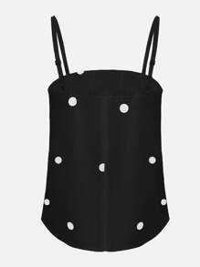 INAWLY 2pcs Women Plus Size Polka Dot Camisole Top And Pants Set, Minimalist & Fashionable - Black - View 4