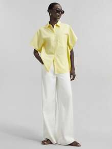 Ontre Camiseta casual de manga corta con media plaqueta de unicolor para mujer 2025, adecuada para uso diario casual, festivales de música, brunch, verano, elegante camisa para damas, desgaste de fiesta, casual empresarial