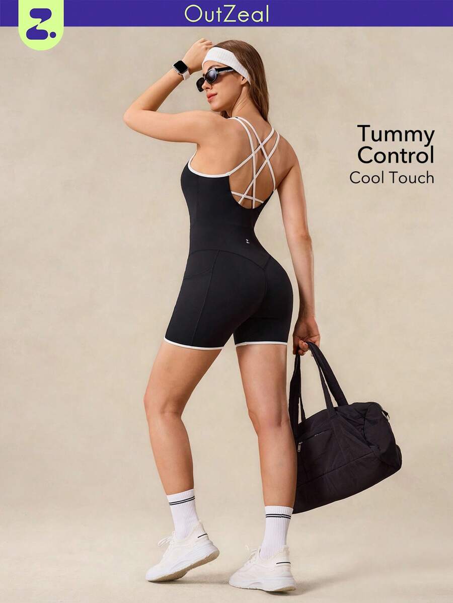 OutZeal Mono deportivo para mujer con control de abdomen, tela suave y fresca, con tirantes cruzados, para ciclismo, entrenamiento y gimnasio