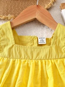 SHEIN 2-Piece Baby Girl Fashion Casual Embroidered Lace Sleeveless Top And Shorts Set Suitable For Spring And Summer, Daily Wear