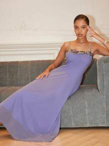 Chiquease 新款法式碎花蕾丝吊带修身女装 - 紫色 - 查看 5