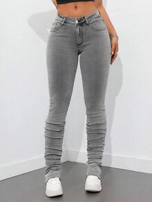 SHEIN ICON Quần Jeans Ôm Eo Cao Cỡ Lớn Cho Nữ - Xám - Xem 7