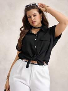 Zelara Camisa irregular de manga murciélago - Negro - Ver 7