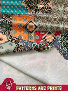 EMERY ROSE 加大码 V 领蕾丝拼接黑色花卉佩斯利印花吊带背心，优雅度假、约会、派对风格 - 彩色 - 查看 3