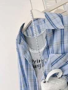 Women's Plaid Drop Shoulder Long Sleeve Single-Breasted Pocket Casual Shirt Fall Cloth For Women - Multicolor - View 4