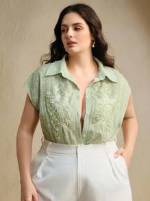 Anewsta Women's Sequin Textured Beaded Blouse, Summer New Arrival - Green - View 1