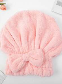 1pc Bow Decor Absorbent Random Color Hair Drying Cap, Soft Hair Wrap For Bathroom Home Bathroom Decor Summer Back To School