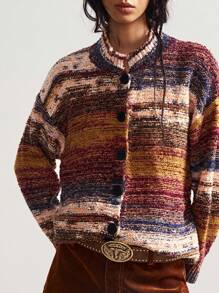 Bohemela 休闲复古撞色大理石针织宽松开衫秋季休闲 Y2K 90 年代条纹超大机场假日返校，复古西部乡村风格音乐会假期秋冬，适合度假、日常穿着和返校