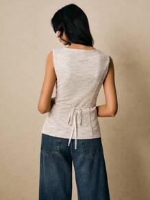 Poéselle Damen Top, gestrickter Tweed mit Metallknopfleiste, Rückentaille-Bindung, asymmetrischer Saum, Damen Top, Damen Top mit quadratischem Ausschnitt, einreihig, modische Rückentaille-Bindung, Trägerhemd, Herbst Tops, Herbstkleidung für Damen, Winterkleidung für Damen, Herbst Outfits, Ausgeh-Tops, Y2K, Business Lässig Frau