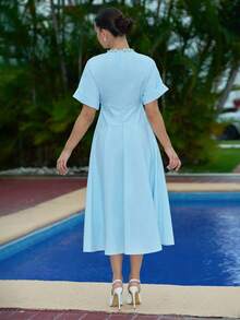 Andrea Bello Elegant Jeweled Collar Waist Cinching Slim Fit Mini Dress, French Luxe Style - View 2