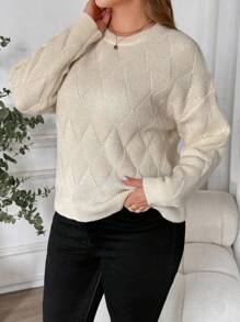 SHEIN Clasi 大码女式套头毛衣，优雅套头毛衣，百搭套头毛衣，秋冬女式针织套头毛衣，女士秋季毛衣，女士针织套头毛衣，女士针织衫，秋季毛衣，套头针织毛衣，女士针织毛衣，套头毛衣，女士毛衣，教师款套头毛衣，大码女式套头毛衣，女士办公室款套头毛衣，冬季外出款套头毛衣 - 杏色 - 查看 10