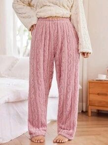 SHEIN Plus Size Cozy Warm Fleece Fluffy Sleep Bottoms, Fall Winter - Pink - View 6