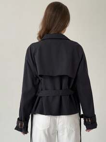 Aloruh Damen Einfarbiger Kragen Raglan Ärmel Doppelreiher Lässig Trenchcoat für Herbst/Winter