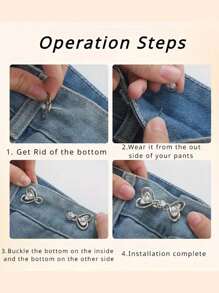 SHEIN 3 对心形腰带扣，带珍珠的金属纽扣，无需缝制的可调节腰部紧固件 - 彩色 - 查看 5