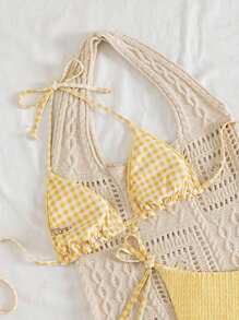 Swim Mod 女士甜美露背双层面料三角比基尼上衣，适合夏季海滩派对 - 黃色 - 查看 2
