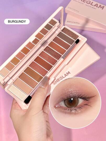 SHEGLAM Burgundy Palette 12-Color Matte Eyeshadow Palette Satin Metallic Pearlescent Soft Smooth High Pigment Eyeshadow Eye Makeup Cosmetics Brand Beauty Makeup Face Paint Cosmetic For Women Girls Perfect For Fall Winter Ideal For Y2K Fancy Fashion Suitable For Birthday Christmas Present Party Ready Best Color