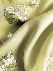 SHEIN LUNE 大码新款中式性感透视刺绣绿色短裙女黄色裙子女式夏季裙子花裙绣花裙雪纺裙 - 黃色 - 查看 4